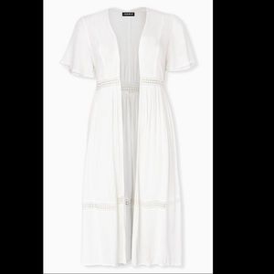 WHITE CRINKLED GAUZE CROCHET INSET DUSTER KIMONO